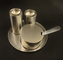 Danish Stelton Stainless Steel Cylinda-Line Cruet Set.