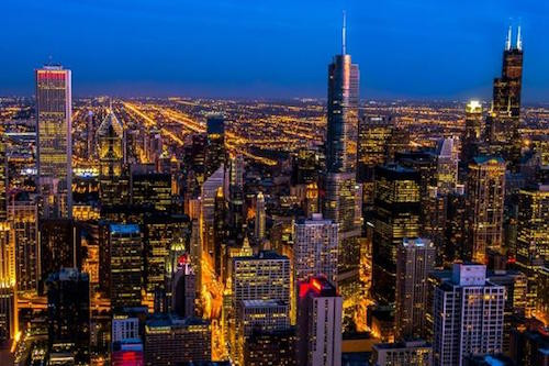 Chicago City Skyline At Night