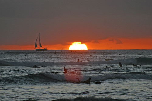 Waikiki Beach At Sunset, Oahu
