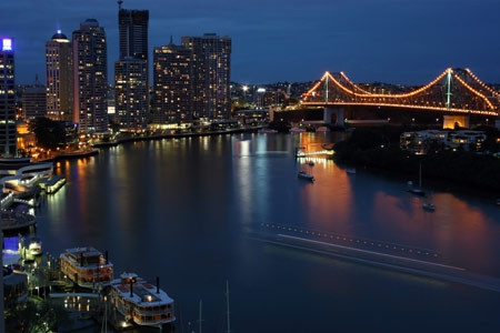 Aerial of Brisbane River by Night