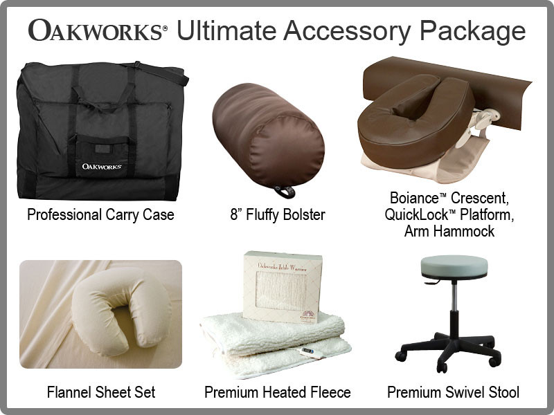 Oakworks Nova Essential Package - with Carry case, Face Rest Cradle, Face Rest Cushion, Arm Hammock, Bolster, Stool, Heated Fleece and Flannel Sheet set
