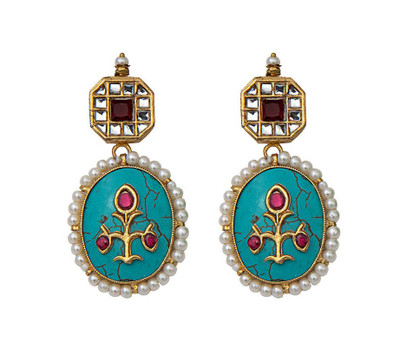 Turquoise Encrusted kundan danglers