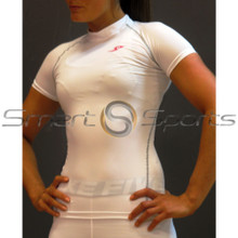 Take 5 Womens Compression Short Sleeve White Top | Spandex Gym Shirt