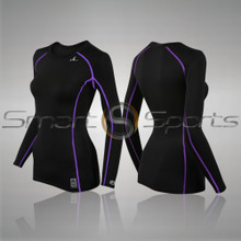 Womens Compression Top Long Sleeve Thermal Lightweight Black Purple Athlete TX