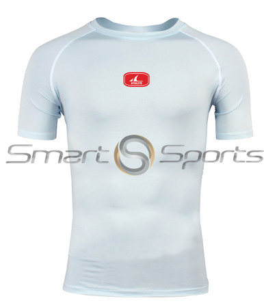 Mens Compression Top Short Sleeve Round Neck Mesh Lightweight White Athlete