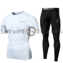 Short sleeve Compression Top & Pants White Black 2 Pack SET | Tesla