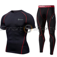 Short sleeve Compression Top & Pants Black Red 2 Pack SET | Tesla