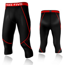 New Mens Compression Capri 3/4 Pants Base Layer Tights Black Red Take 5