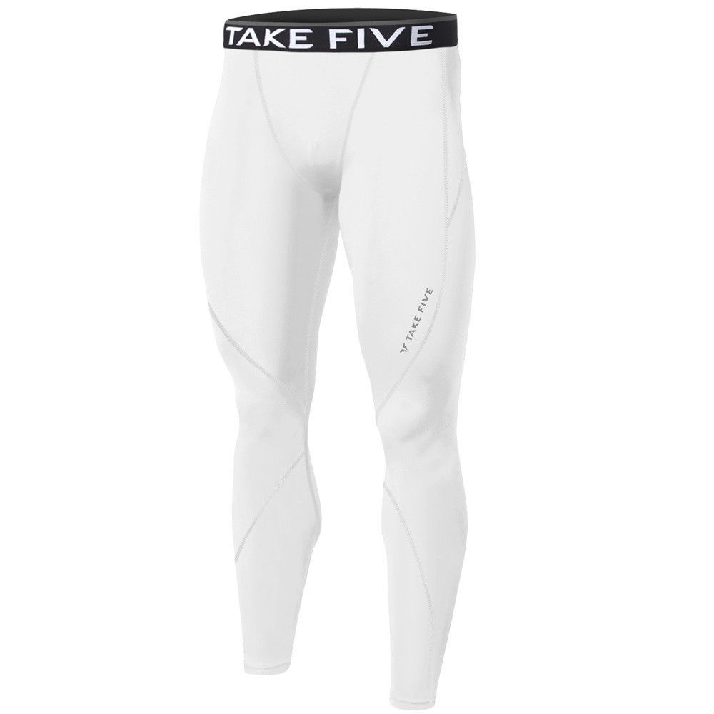 New Mens Compression Thermal Pants Base Layer Tights White Take 5