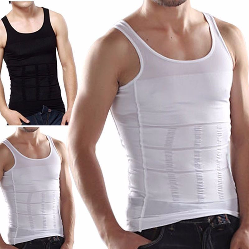 White Mens Slimming Body Shaper Vest TankTop Belly Buster Undershirt Lose Weight