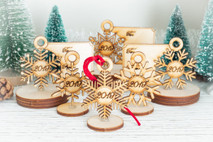 6pk Snowflake Gift Tag and Christmas Ornament Collection wooden set with tags showing To and From