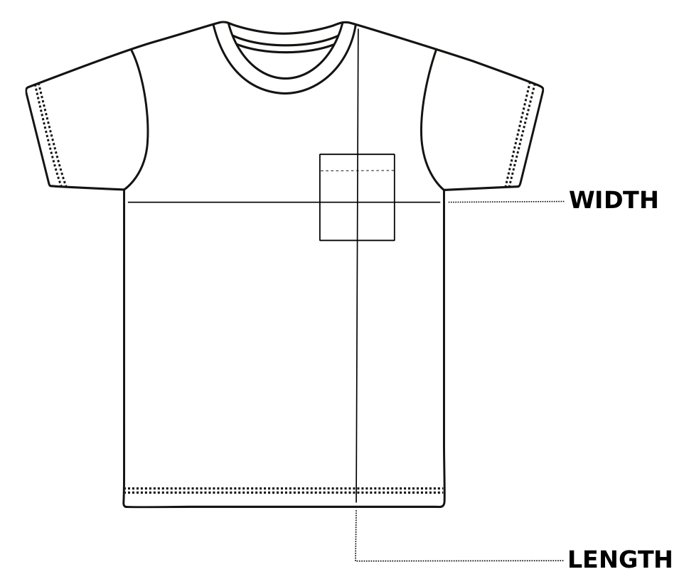 Enkalda Heavyweight Pocket T-Shirt Size Chart