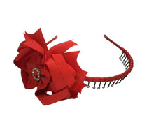 Headband - Red Ribbon Wrapped with Red Bow and Bling