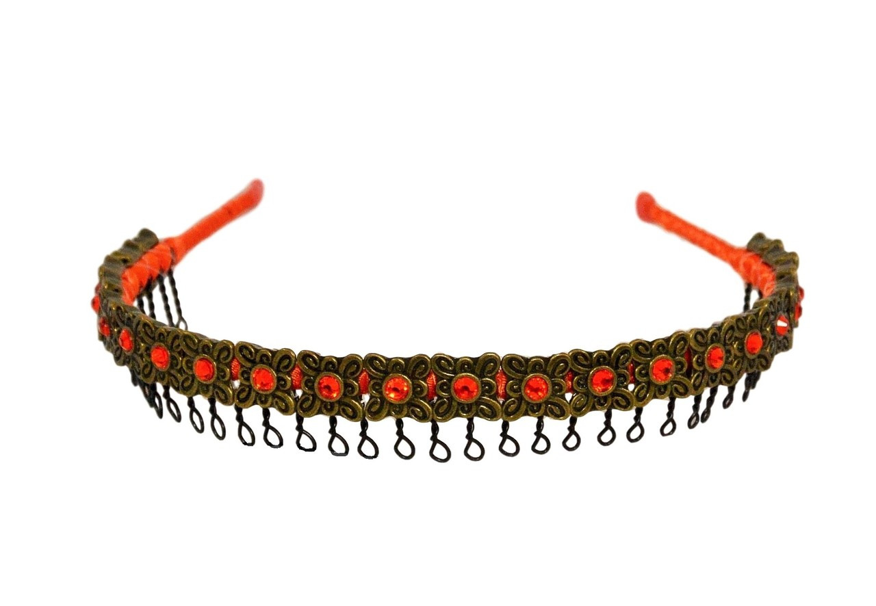 Headband - Orange Ribbon Wrapped with a Bronze Bead and Orange Stone ...