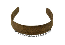 Headband - Tan Suede Cloth Paisley Print