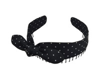 Headband - Black with White Polka Dot Bow " Faux Tie"