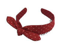 Headband - Red with White Polka Dot Bow "Faux Tie"