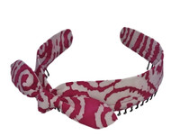 Headband - Tie Dye Pattern in White and Pink with a Bow