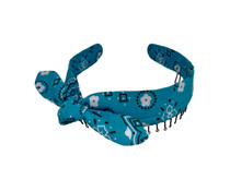 Headband - Bandana Bow Faux Tie in Medium Blue