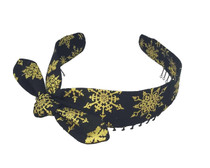 Headband - Golden Snowflakes On Black Bow Faux Tie