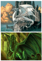 Dragons Green & White - Pair (2) Premium Diamond Paintings - Round - 30x40 each - Free Shipping