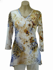 Blues and Amber Animal Print Tunic Top  XLarge