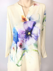 Floral Print Ivory Tunic Top by Impulse California Large Sale