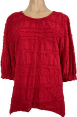 Tianello Pure Red Cotton Embroidered & Textured Top 