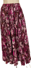 Reversible Print Long Cotton Skirt in Orchid and Burgundy One Size