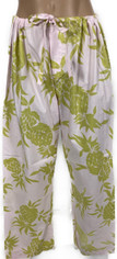 Extra long length pajama bottom in pale pink & green tropical print   