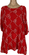 Red Embroidered Cotton Tunic Top by Tianello Sale