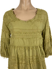Cotton Embroidered Sally Top in Light Olive Green by Tianello Small Sale