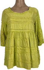 Embroidered and Textured Cotton Top in 'Key Lime'  by Tianello XLarge