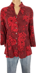 Scarlet Flowers Print Tencel Fitted Camille Shirt by Tianello   Small