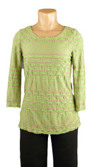 Tianello Basil Green and Caramel Stripes Textured Knit Top SALE