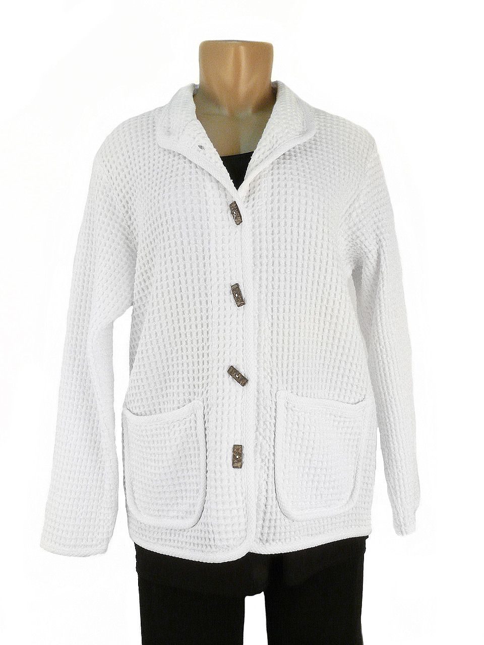 Focus Fashions Classic Waffle Jacket in White SMALL