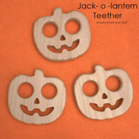 Jack o lantern, pumpkin - beechwood teether