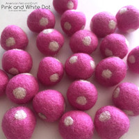 Pink Polka  Wool Felt Ball  -2cm 