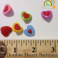 Double Heart Buttons - 6 count