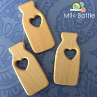 Wood Milk Bottle Teething Pendant