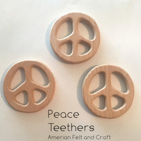 Peace symbol all natural birchwood teether