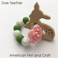 Doe Deer Wood Teething Pendant