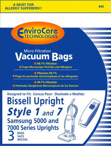 3 Bissell Vacuum Cleaner Bags Style 1 & 7. Power Force 3522, Power Glide 3545, Lift Off 3554, Bissell Plus 3550.