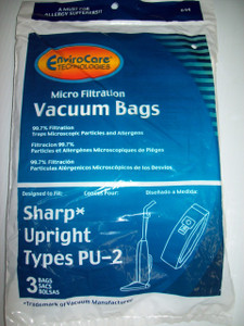 Sharp Twin Energy PU-2 Vacuum Bags-Micro Filtration 3Pack 99.7% Filtration