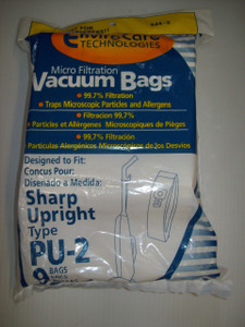 1 Pack of 3 Sharp Twin Energy PU-2 Vacuum Bags 99.7% Micro Allergen Filtration 