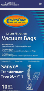 Sanyo Transformax SC-P11 Micro Filtration Vacuum Cleaner Bags fit SC-15, SC-18