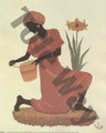 Woman kneeling making basket in rust dress (8x10)