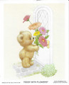 Teddy with flowers at your door. 4x5