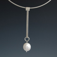 Coin Pearl & Silver Bar Pendant