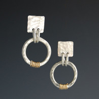 Hammered Silver Earrings with Two-Tone Circle (short)
